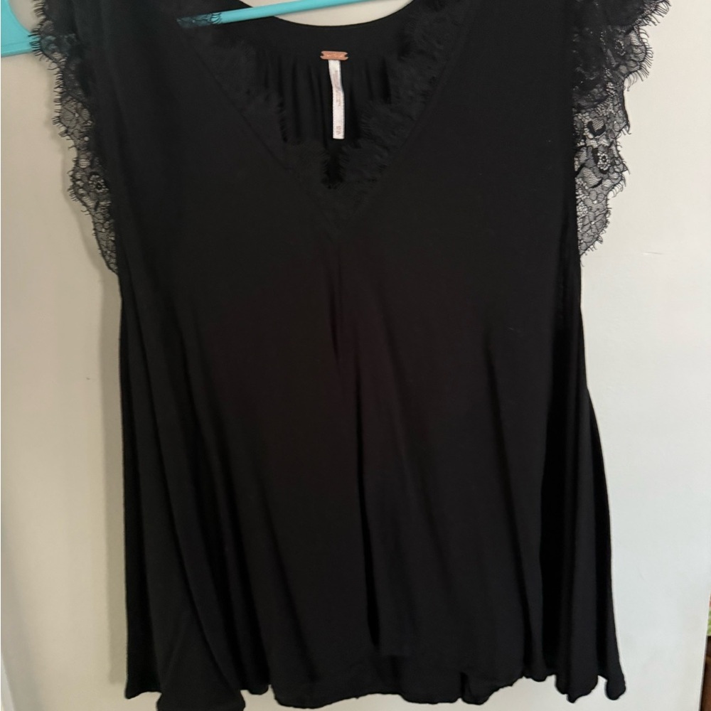 Free People Elegant Black Lace Trim Top